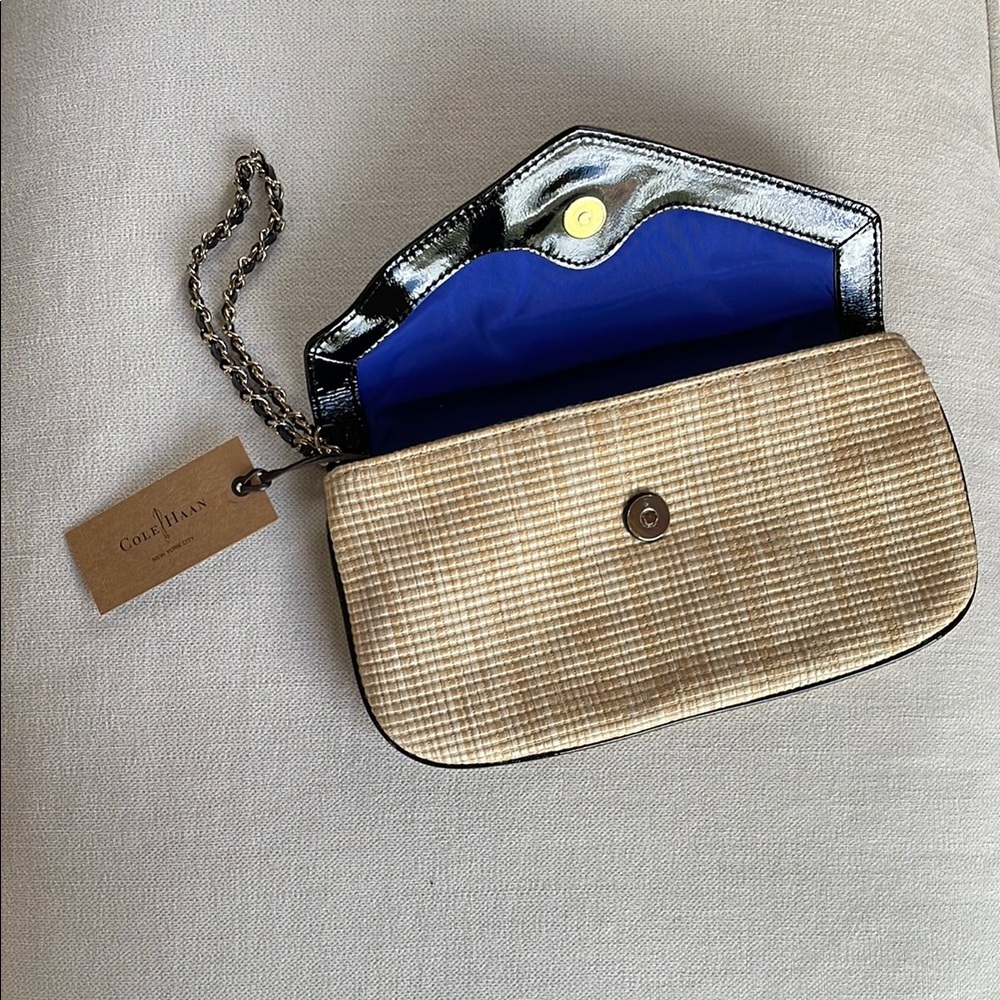 NWT Cole Haan Brielle Wristlet Black Patent/Straw - Picture 2 of 6